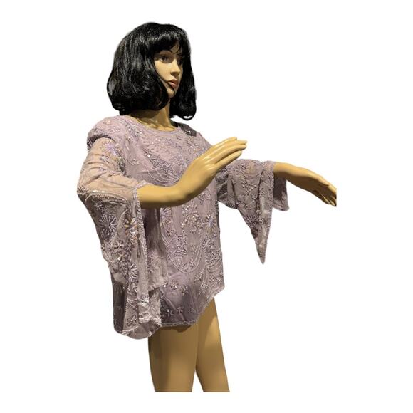 Adrianna Papell Occasions silk Lavender sequin beaded sheer sleeve top size 20W - Picture 7 of 15